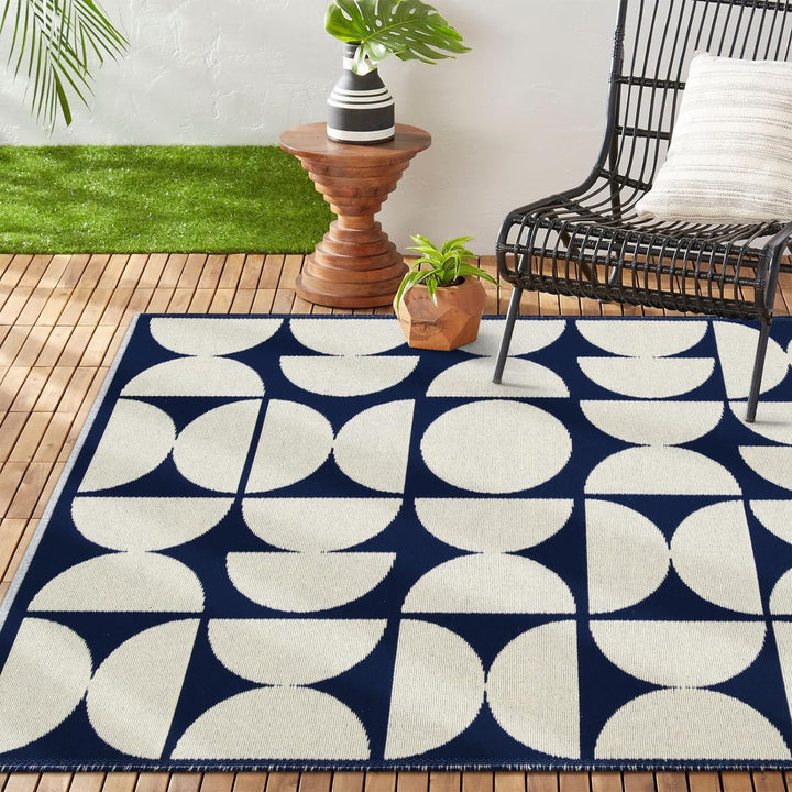 Indoor/Outdoor Rug, Reversible Washable Patio Rug, Low Pile Modern Abstract Floor Carpet Area Rug, Cotton Woven Entryway Rug for Living Room, Backyard, Bedroom