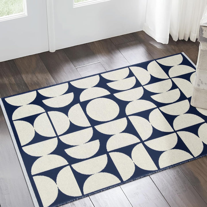 Indoor/Outdoor Rug, Reversible Washable Patio Rug, Low Pile Modern Abstract Floor Carpet Area Rug, Cotton Woven Entryway Rug for Living Room, Backyard, Bedroom