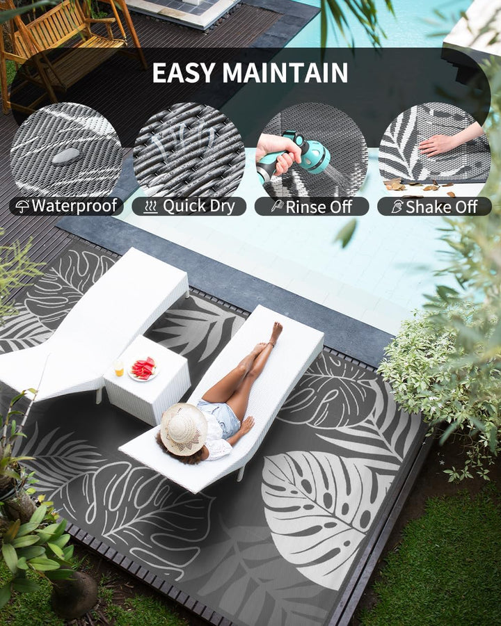 Outdoor Rug Waterproof Patio Rug, Reversible Tropical Outdoor Carpet Camping Rugs, Outdoor for your RV-Outdoor Rug for Patio, Outdoor Plastic Straw Rug, Outdoor Rugs Plastic for Deck