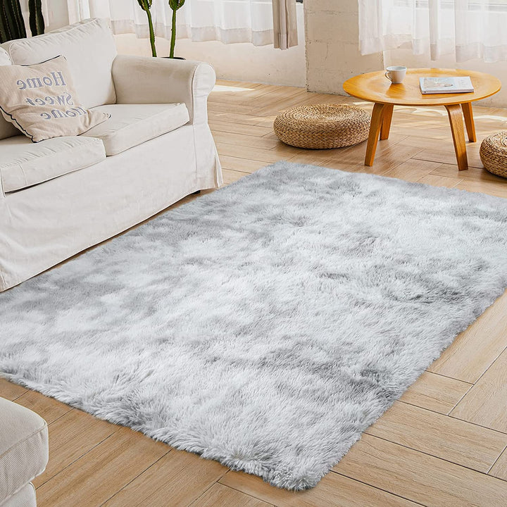 Soft Shag Area Rug for Bedroom, 5x8 Feet Fluffy Shaggy Carpet for Living Room Nursery Playroom Baby Kids Girls Room Classroom, Fuzzy Plush Rug Room Decor, Tie-Dyed Dark Grey