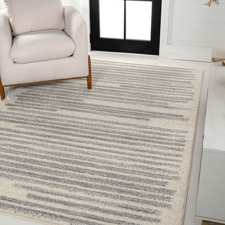 Khalil Modern Berber Stripe Indoor Farmhouse Area Rug, Bohemian Minimalistic Striped Easy, Cleaning Bedroom Kitchen Living Room Non Shedding