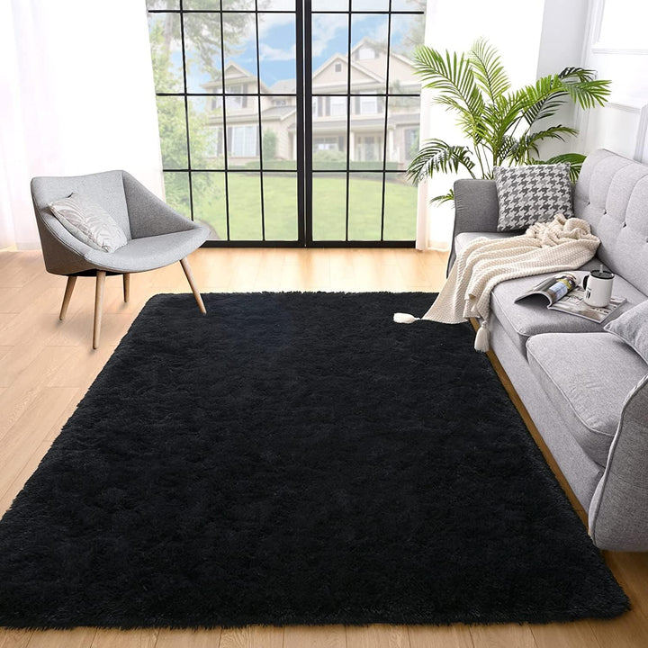 Soft Shag Area Rug for Bedroom, 5x8 Feet Fluffy Shaggy Carpet for Living Room Nursery Playroom Baby Kids Girls Room Classroom, Fuzzy Plush Rug Room Decor, Tie-Dyed Dark Grey