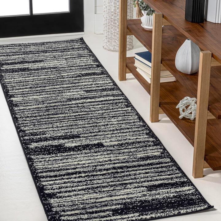 Khalil Modern Berber Stripe Indoor Farmhouse Area Rug, Bohemian Minimalistic Striped Easy, Cleaning Bedroom Kitchen Living Room Non Shedding