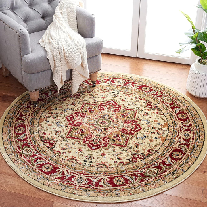 Lyndhurst Collection Area Rug - 9' x 12', Ivory & Red, Traditional Oriental Design, Non-Shedding & Easy Care, Ideal for High Traffic Areas in Living Room, Bedroom (LNH330A)