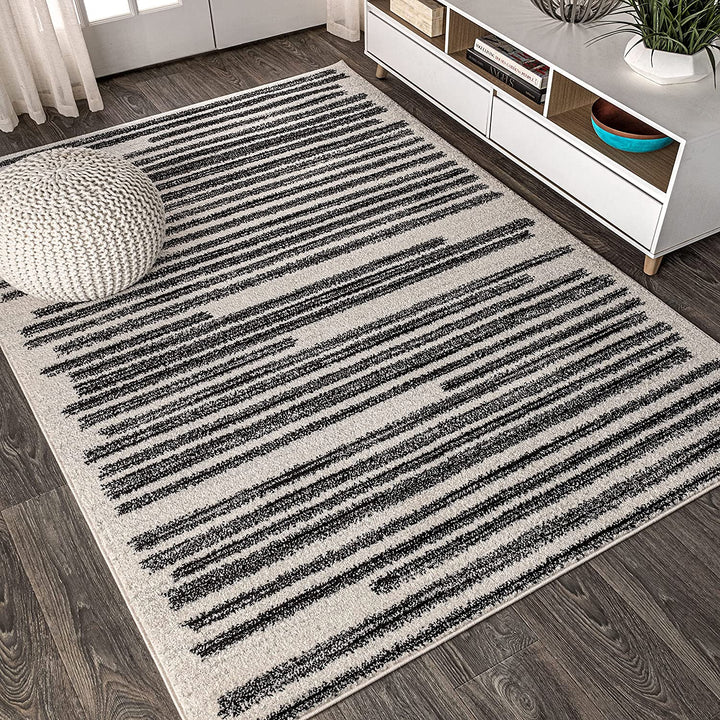 Khalil Modern Berber Stripe Indoor Farmhouse Area Rug, Bohemian Minimalistic Striped Easy, Cleaning Bedroom Kitchen Living Room Non Shedding