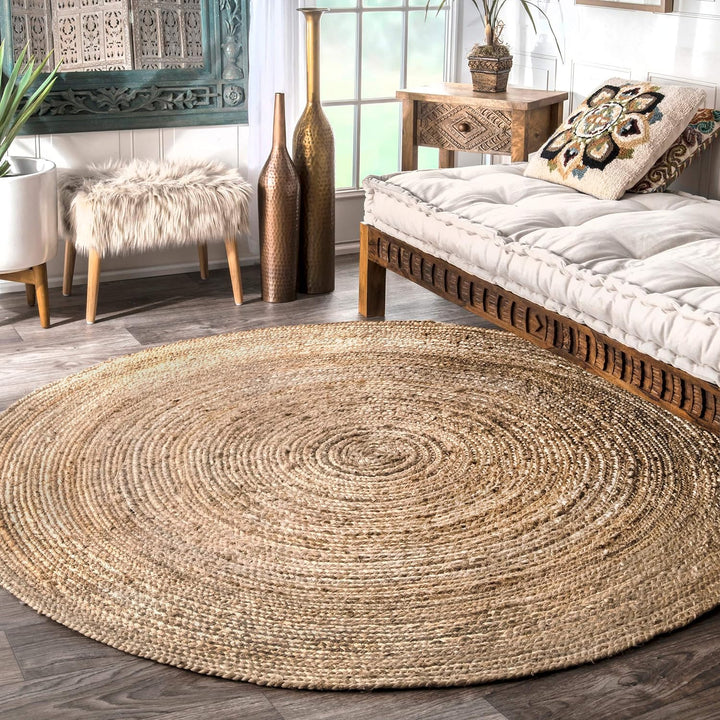 Rigo Jute Hand Woven Area Rug, Natural, Solid Farmhouse Design, Natural Fiber, For Bedroom, Living Room, Dining Room, Hallway, Office, Kitchen, Entryway