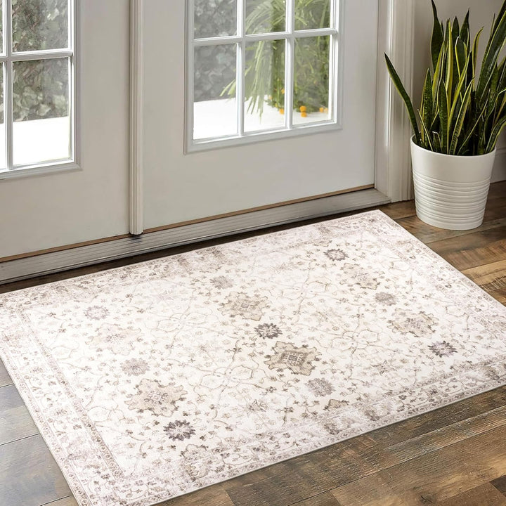 Machine Washable Area Rug - Living Room Bedroom Bathroom Kitchen Entryway Office - Non Slip Crease Free Stain Resistant Premium - Modern Geometric Contemporary