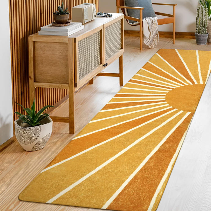 Washable Boho Area Rugs for Living Room Non-Slip Throw Dining Room Rug Soft Rug, Cute Rainbow Sun Print Rug for Office Classroom Bedroom Nursery