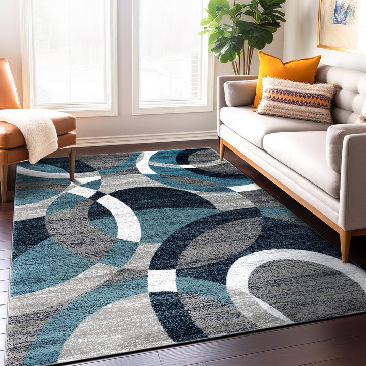 Contemporary Abstract Circles Perfect for High Traffic Areas of your Living Room, Bedroom, Home Office, Kitchen Area Rug