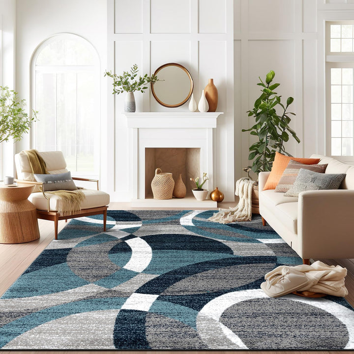 Contemporary Abstract Circles Perfect for High Traffic Areas of your Living Room, Bedroom, Home Office, Kitchen Area Rug