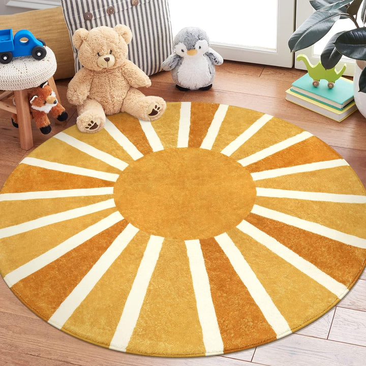 Washable Boho Area Rugs for Living Room Non-Slip Throw Dining Room Rug Soft Rug, Cute Rainbow Sun Print Rug for Office Classroom Bedroom Nursery