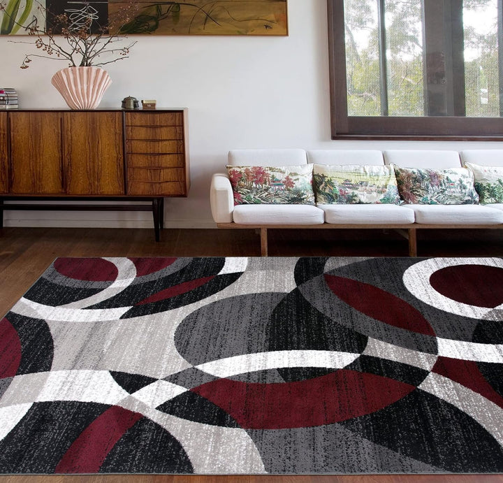 Contemporary Abstract Circles Perfect for High Traffic Areas of your Living Room, Bedroom, Home Office, Kitchen Area Rug