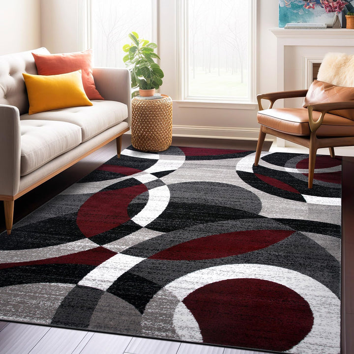 Contemporary Abstract Circles Perfect for High Traffic Areas of your Living Room, Bedroom, Home Office, Kitchen Area Rug