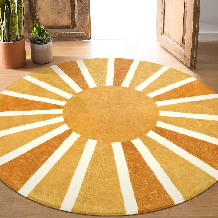 Washable Boho Area Rugs for Living Room Non-Slip Throw Dining Room Rug Soft Rug, Cute Rainbow Sun Print Rug for Office Classroom Bedroom Nursery