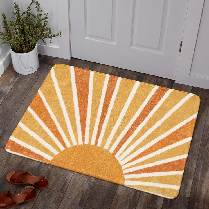 Washable Boho Area Rugs for Living Room Non-Slip Throw Dining Room Rug Soft Rug, Cute Rainbow Sun Print Rug for Office Classroom Bedroom Nursery