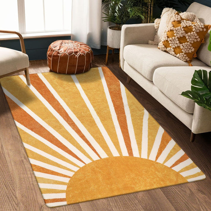 Washable Boho Area Rugs for Living Room Non-Slip Throw Dining Room Rug Soft Rug, Cute Rainbow Sun Print Rug for Office Classroom Bedroom Nursery