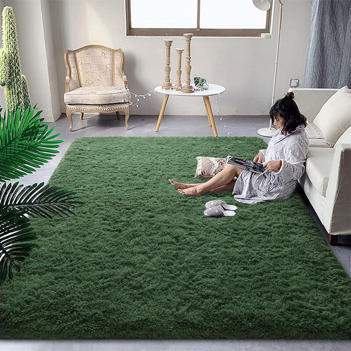 Super Soft Shaggy Rugs Fluffy Carpets, 4x6 ft, Green Area Rug for Living Room Bedroom Girls Kids Room Nursery Home Decor, Non-Slip Plush Indoor Floor Bedside Rug, 4x6 Feet Green