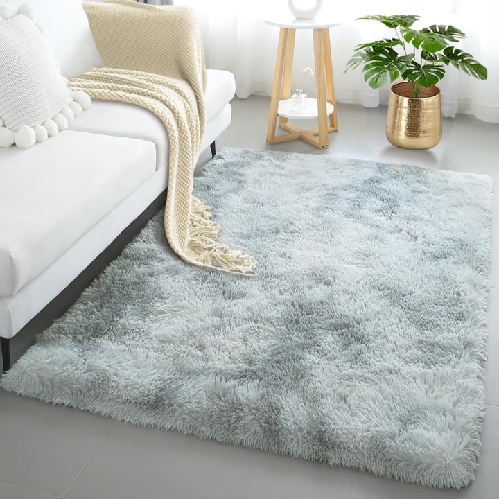 6x9 Area Rugs for Living Room, Machine Washable Shag Soft Shaggy Fluffy Rug, Non-Slip Indoor Floor Carpet for Bedroom, Kids Baby Boys Teen Dorm Home Decor Aesthetic, Silver&Grey