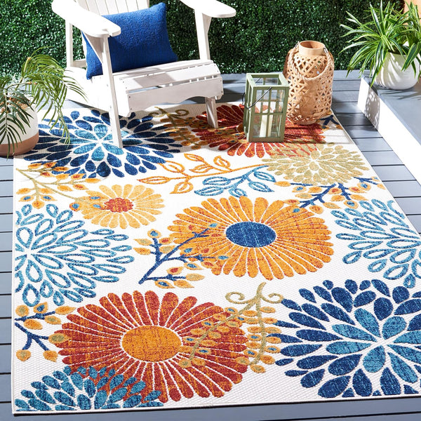 Cabana Collection Area Rug - 5'3" x 7'6", Creme & Red, Floral Design, Non-Shedding & Easy Care, Indoor/Outdoor & Washable-Ideal for Patio, Backyard, Mudroom (CBN832A)