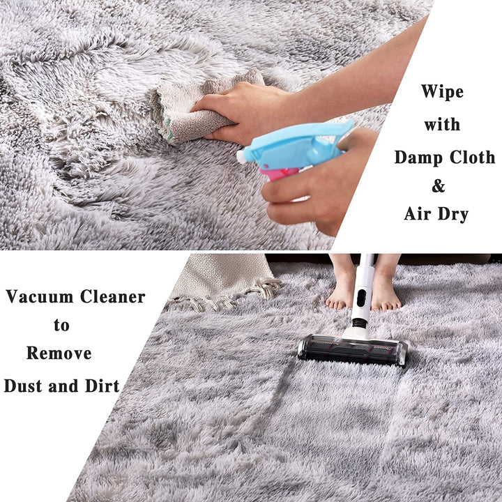 Shag Area Rugs for Bedroom,5x7 Feet Fluffy Fuzzy Soft Carpet,Gray Plush Shaggy Bedside Rug,Non-Slip Plush Indoor Living Room Rug for Kids Boys College Dorm Home Decor,Grey and White