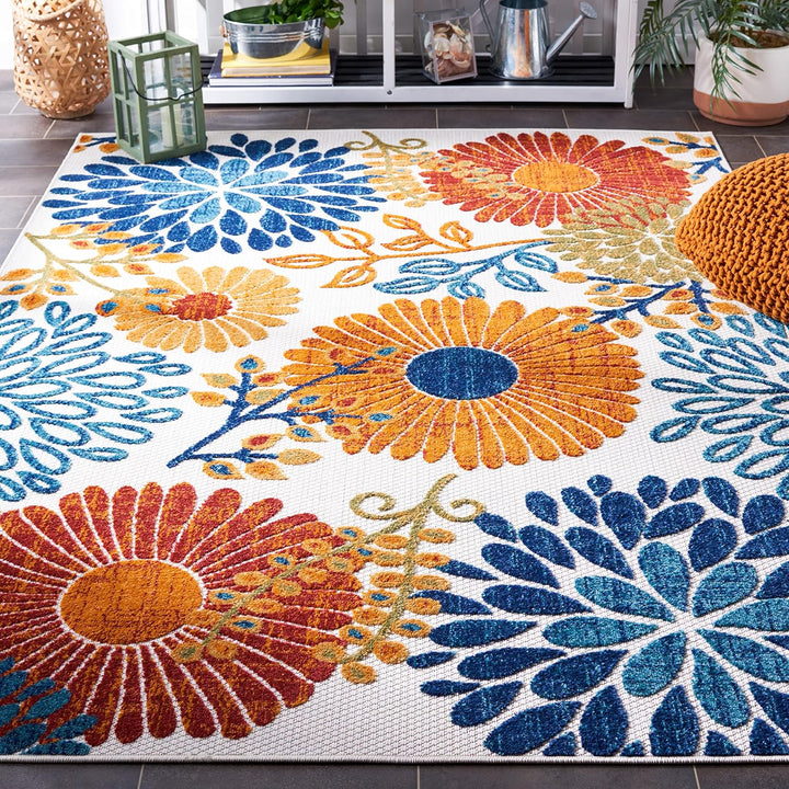 Cabana Collection Area Rug - 5'3" x 7'6", Creme & Red, Floral Design, Non-Shedding & Easy Care, Indoor/Outdoor & Washable-Ideal for Patio, Backyard, Mudroom (CBN832A)