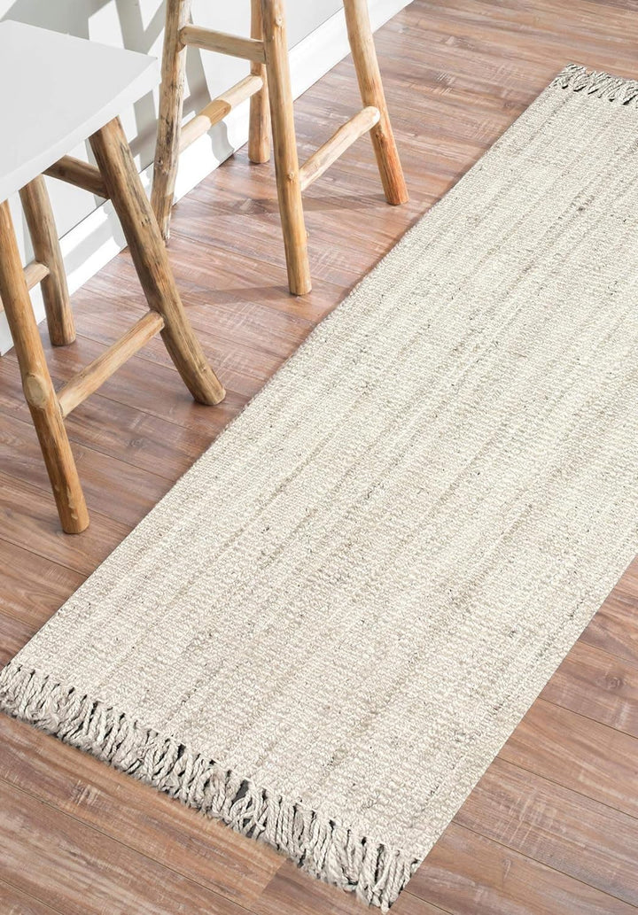 Daniela Jute Tassel Hand Woven Area Rug, Off White, Solid Chunky Farmhouse Design, Natural Fiber, For Bedroom, Dining Room, Living Room, Hallway, Office, Entryway