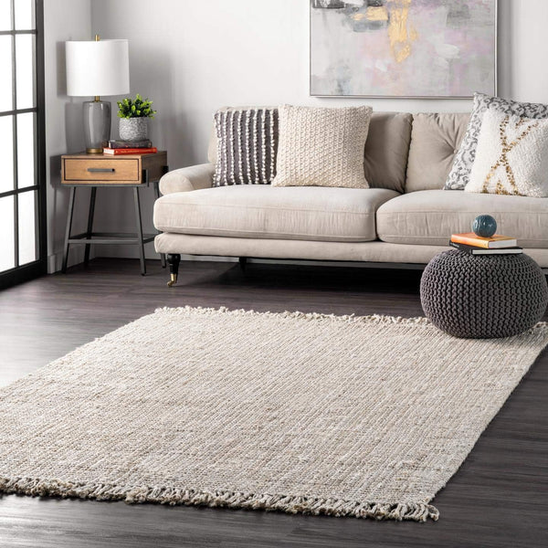 Daniela Jute Tassel Hand Woven Area Rug, Off White, Solid Chunky Farmhouse Design, Natural Fiber, For Bedroom, Dining Room, Living Room, Hallway, Office, Entryway