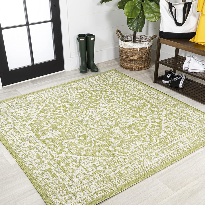 Malta Bohemian Medallion Textured Weave Indoor Outdoor Area Rug, Coastal, Traditional, Transitional Easy Cleaning, Bedroom, Kitchen, Backyard, Patio, Non Shedding