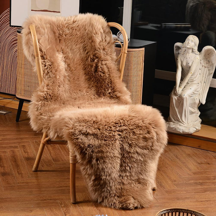 Genuine Sheepskin Area Rug Wool Rug Fur Carpet Fluffy Shaggy Fur Rug for Living Room Kids Bedroom Real Sheepskin Throw Lambskin Rugs Sofa Mat Chair Seat Covers (Tan, 2 x 6 ft Sheepskin)