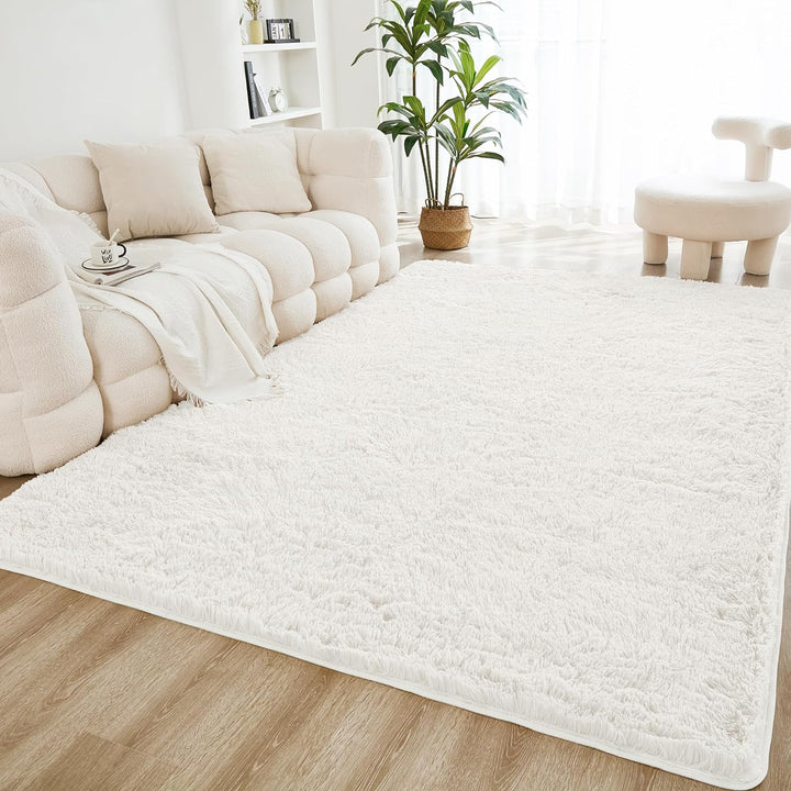 4x6 Shag Area Rug for Living Room Bedroom, Tie-Dyed Beige Fluffy Shaggy Fuzzy Nursery Kids Girls Boys Room Rug, Cream Soft Plush Furry Bedside Carpet, Non-Slip, Non-Shedding Indoor Floor Rug