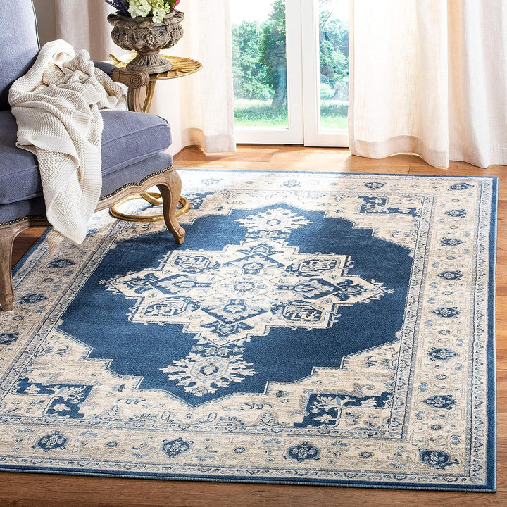 Brentwood Collection Area Rug Rectangle - 8' x 10', Cream & Grey, Medallion Distressed Design, Non-Shedding & Easy Care, Ideal for High Traffic Areas in Living Room, Bedroom (BNT865B)