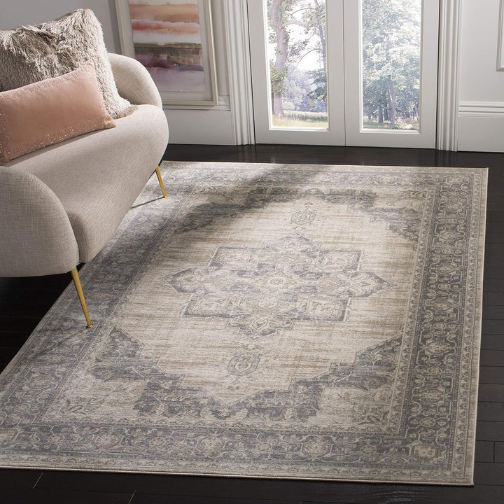 Brentwood Collection Area Rug Rectangle - 8' x 10', Cream & Grey, Medallion Distressed Design, Non-Shedding & Easy Care, Ideal for High Traffic Areas in Living Room, Bedroom (BNT865B)