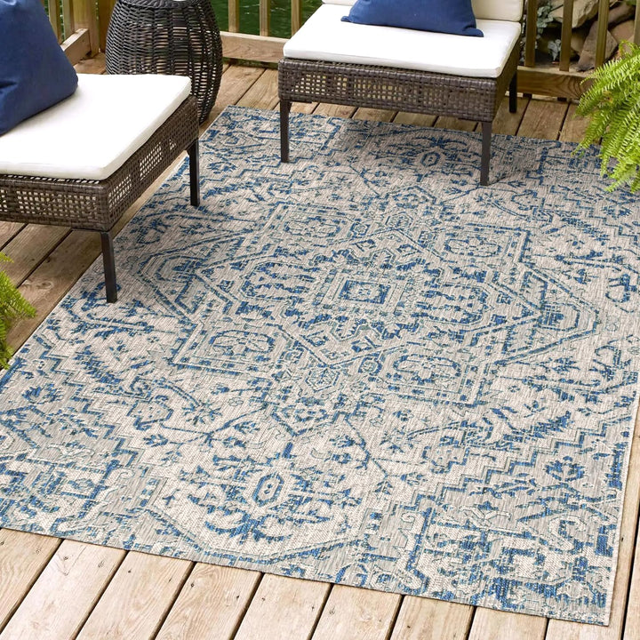 Estrella Bohemian Medallion Textured Weave Indoor/Outdoor Area-Rug, Coastal, Easy-Cleaning, HighTraffic, LivingRoom, Backyard, Non Shedding