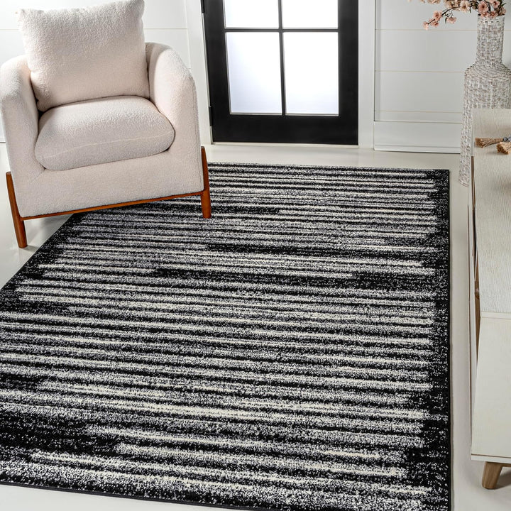 Khalil Modern Berber Stripe Indoor Farmhouse Area Rug, Bohemian Minimalistic Striped Easy, Cleaning Bedroom Kitchen Living Room Non Shedding