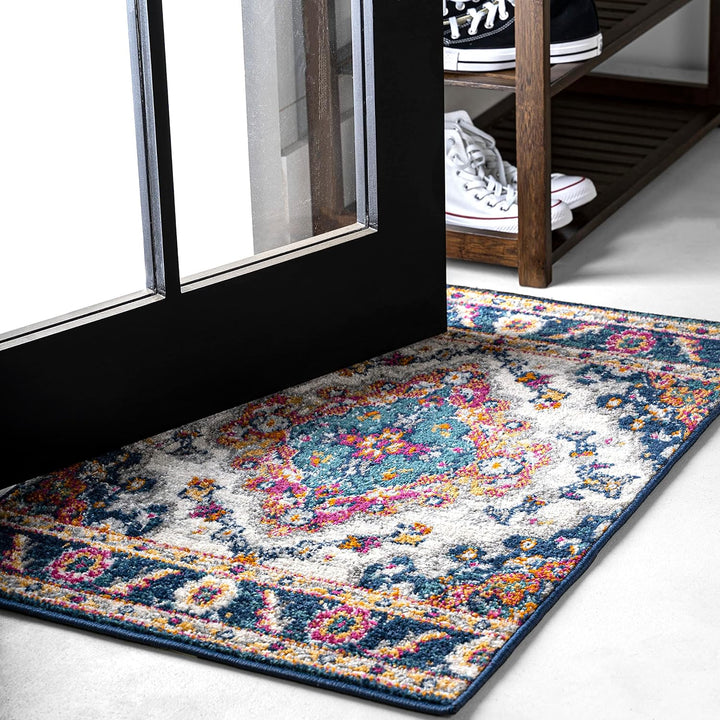 Bohemian Flair Boho Vintage Medallion Indoor Area-Rug Floral Easy-Cleaning High Traffic Bedroom Kitchen Living Room Non Shedding