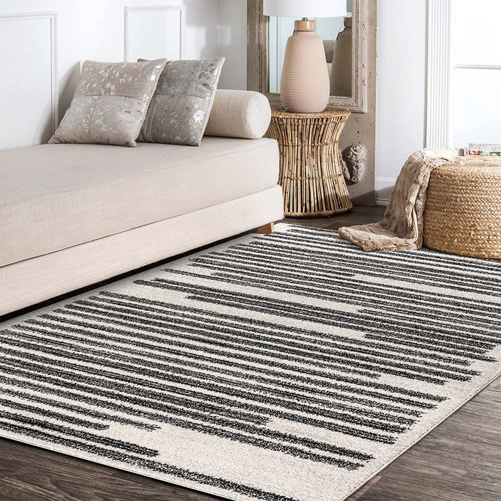 Khalil Modern Berber Stripe Indoor Farmhouse Area Rug, Bohemian Minimalistic Striped Easy, Cleaning Bedroom Kitchen Living Room Non Shedding