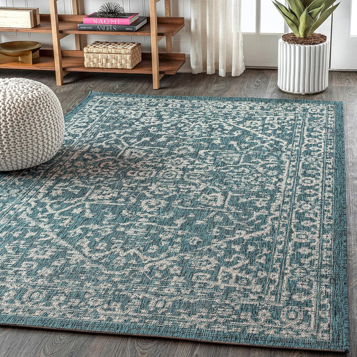 Malta Bohemian Medallion Textured Weave Indoor Outdoor Area Rug, Coastal, Traditional, Transitional Easy Cleaning, Bedroom, Kitchen, Backyard, Patio, Non Shedding