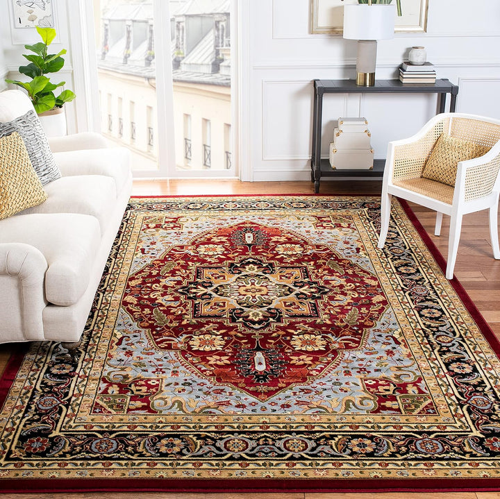 Lyndhurst Collection Area Rug - 9' x 12', Ivory & Red, Traditional Oriental Design, Non-Shedding & Easy Care, Ideal for High Traffic Areas in Living Room, Bedroom (LNH330A)