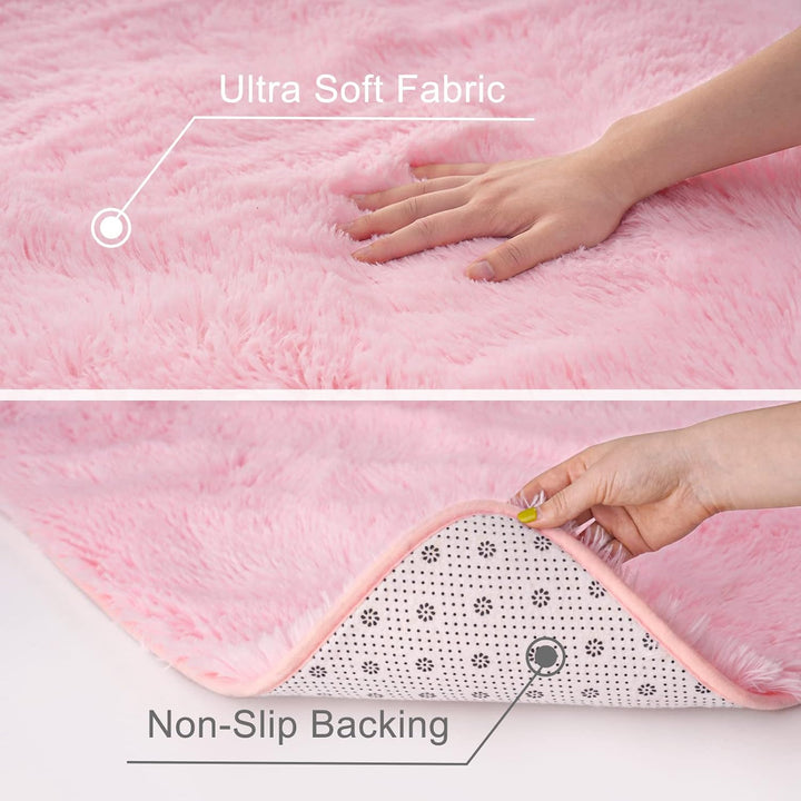 Ultra Soft Pink Rugs for Bedroom 4x6 Feet, Fluffy Shag Area Rugs for Living Room, Large Comfy Furry Rug for Girls Kids Baby Room Decor, Non Slip Nursery Modern Indoor Fuzzy Floor Carpet