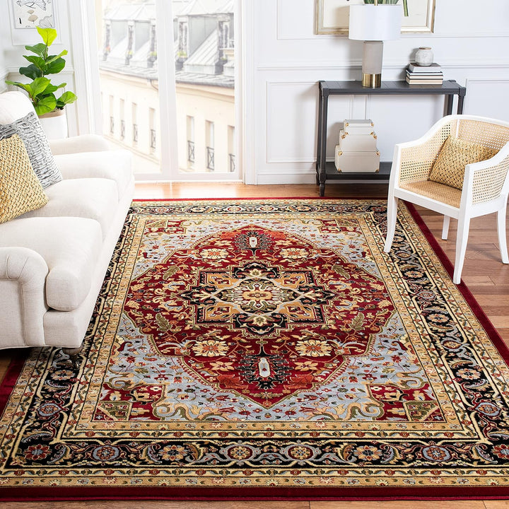 Lyndhurst Collection Area Rug - 9' x 12', Ivory & Red, Traditional Oriental Design, Non-Shedding & Easy Care, Ideal for High Traffic Areas in Living Room, Bedroom (LNH330A)