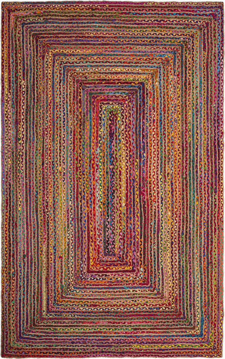 Cape Cod Collection Area Rug - 6' x 9', Red & Multi, Handmade Boho Braided Jute & Cotton, Ideal for High Traffic Areas in Living Room, Bedroom (CAP202A)