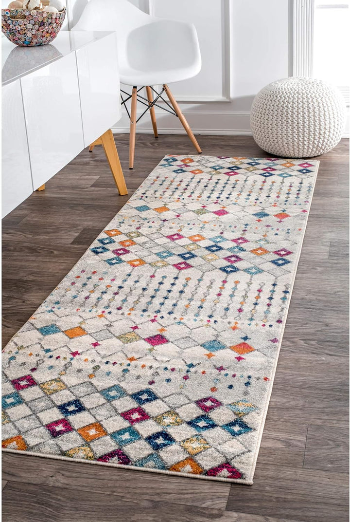 8x10 Moroccan Blythe Area Rug, Grey, Faded Bohemian Design, Stain Resistant, For Bedroom, Dining Room, Living Room, Hallway, Office, Kitchen, Entryway