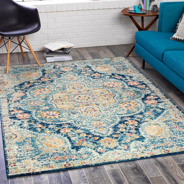 Romaine Vintage Medallion Area Rug, 5'3" x 7'6", Orange