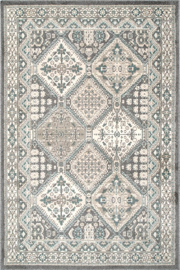 9x12 Becca Traditional Tiled Area Rug, Charcoal, Faded Transitional Design, Stain Resistant, For Bedroom, Dining Room, Living Room, Hallway, Office, Kitchen, Entryway