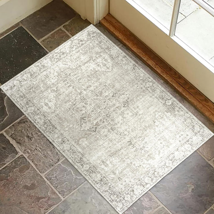 Machine Washable Area Rug - Living Room Bedroom Bathroom Kitchen Entryway Office - Non Slip Crease Free Stain Resistant Premium - Modern Geometric Contemporary