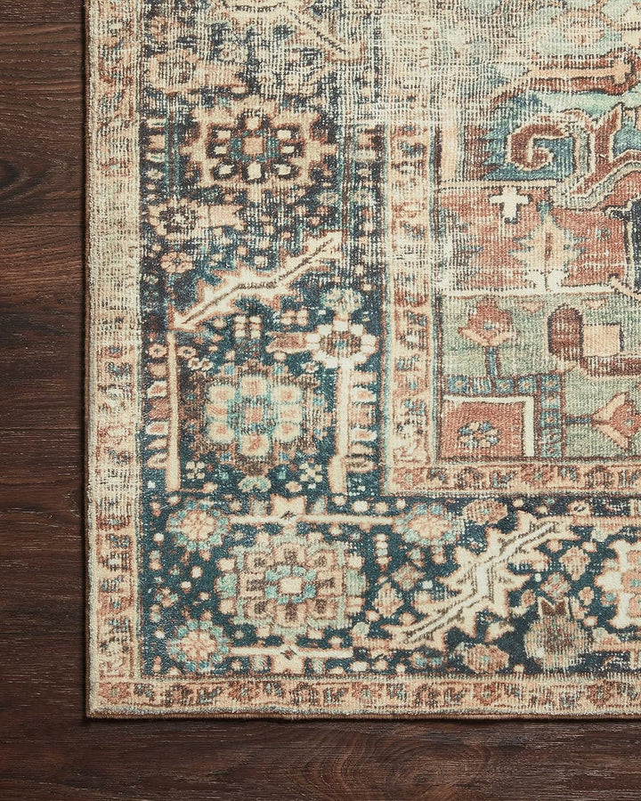 Margot Collection MAT-02 Terracotta / Lagoon 5'-0" x 7'-6", .38" Thick, Area Rug, feat.CloudPile, Soft, Durable, Printed, Medallion, Low Pile, Non-Shedding, Easy Clean, Living Room Rug