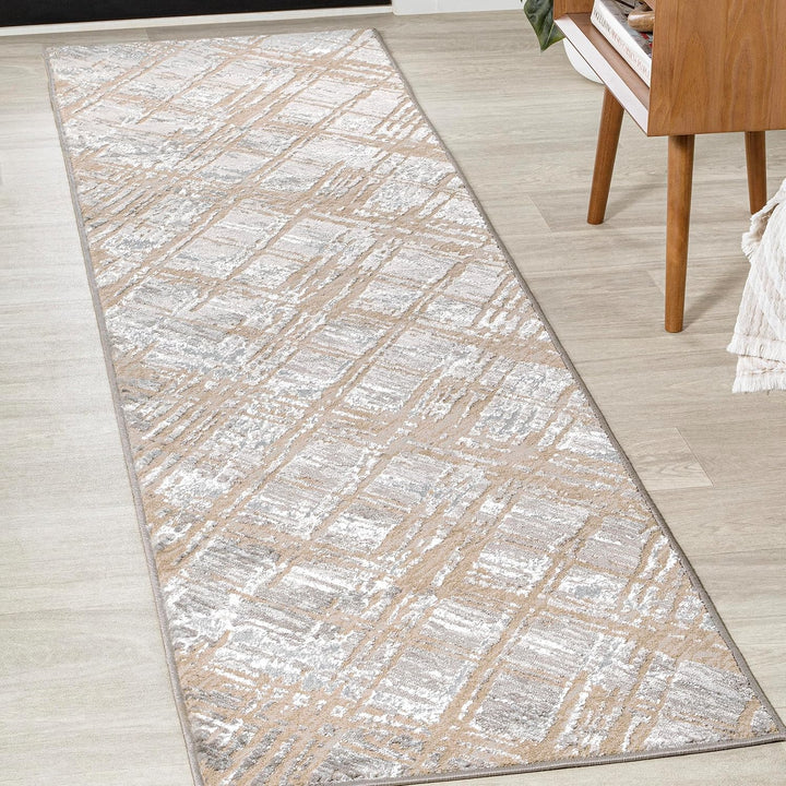 SOR201C-5 Slant Modern Abstract Indoor Area Rug, Transitional, Contemporary, Solid & Striped, Bedroom, Kitchen, Living Room, Easy-Cleaning, Non-Shedding, 5 X 8, Beige/Gray