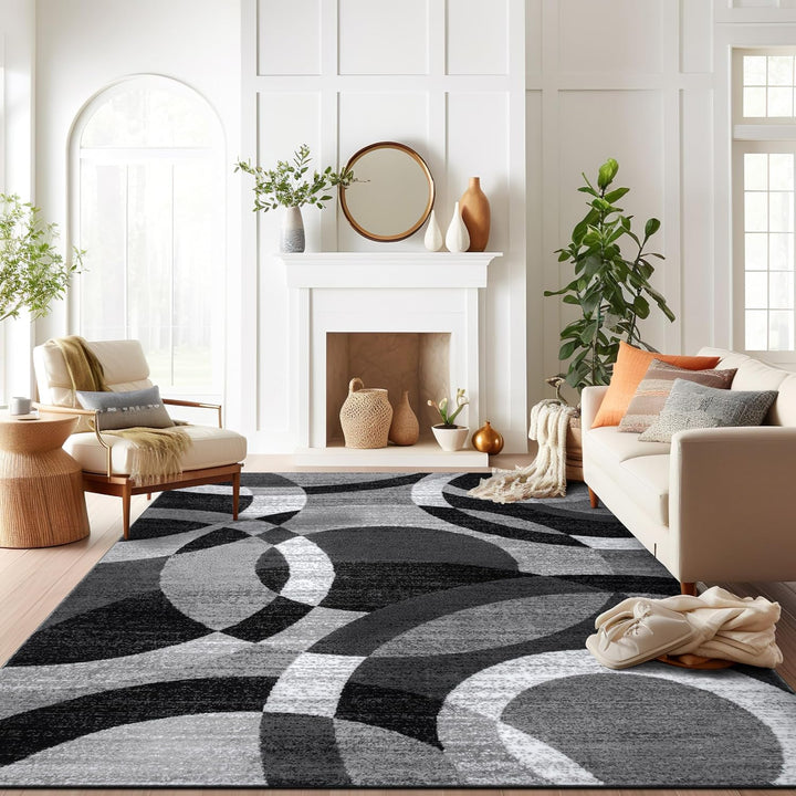 Contemporary Abstract Circles Perfect for High Traffic Areas of your Living Room, Bedroom, Home Office, Kitchen Area Rug