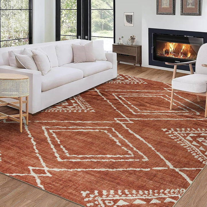 Machine Washable Area Rug - Living Room Bedroom Bathroom Kitchen Entryway Office - Non Slip Crease Free Stain Resistant Premium - Modern Geometric Contemporary