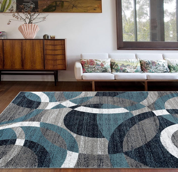 Contemporary Abstract Circles Perfect for High Traffic Areas of your Living Room, Bedroom, Home Office, Kitchen Area Rug